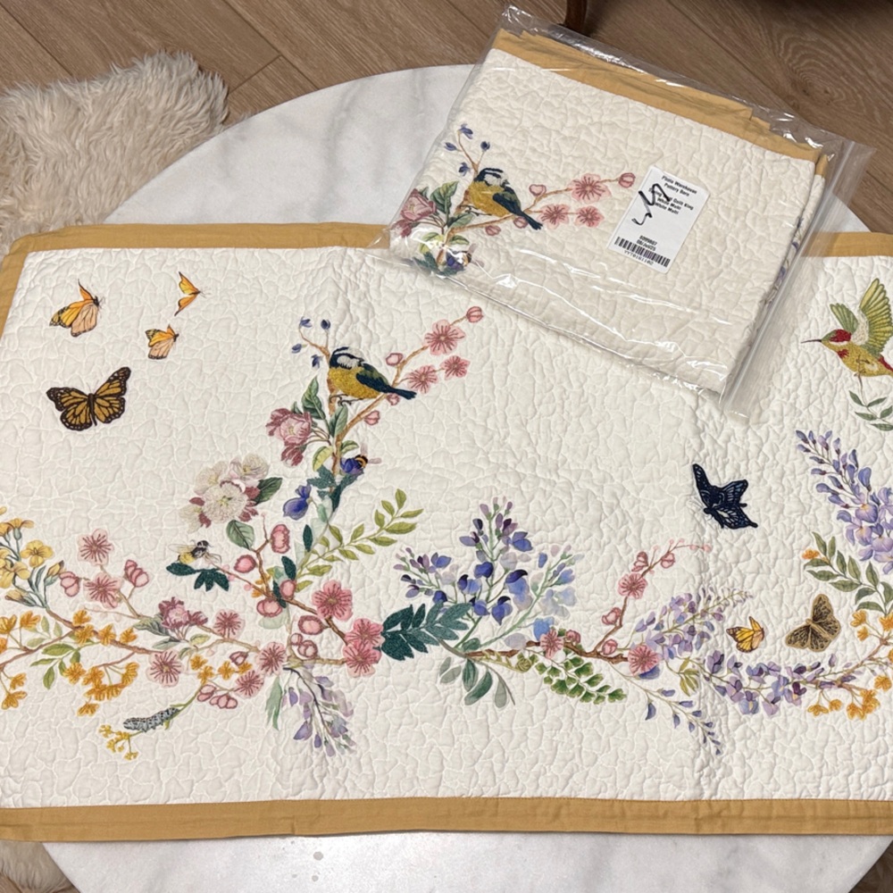 Embroidered Monarch Butterfly Quilted king pillowcass- White with Golden Accents